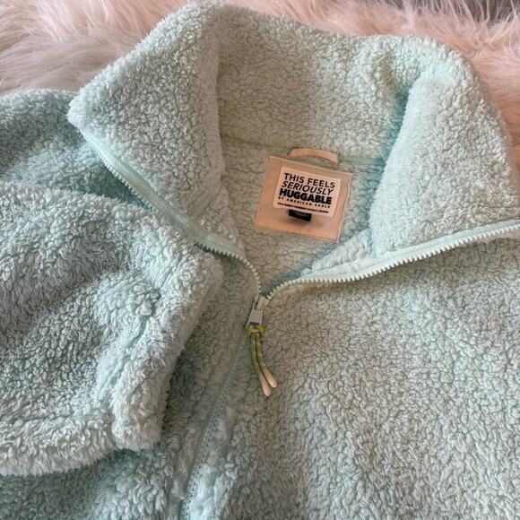 American Eagle Full-Zip Jacket Huggable Fleece Sherpa Teddy Mint Green Women’s M - Picture 1 of 8